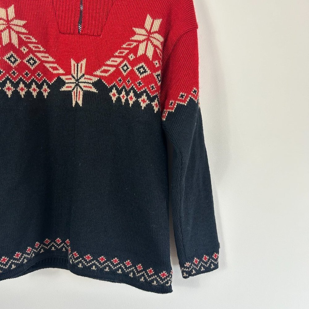 Devold Red Navy Fair Isle Half Zip Sweater Norwegian Size S - Picture 7 of 9